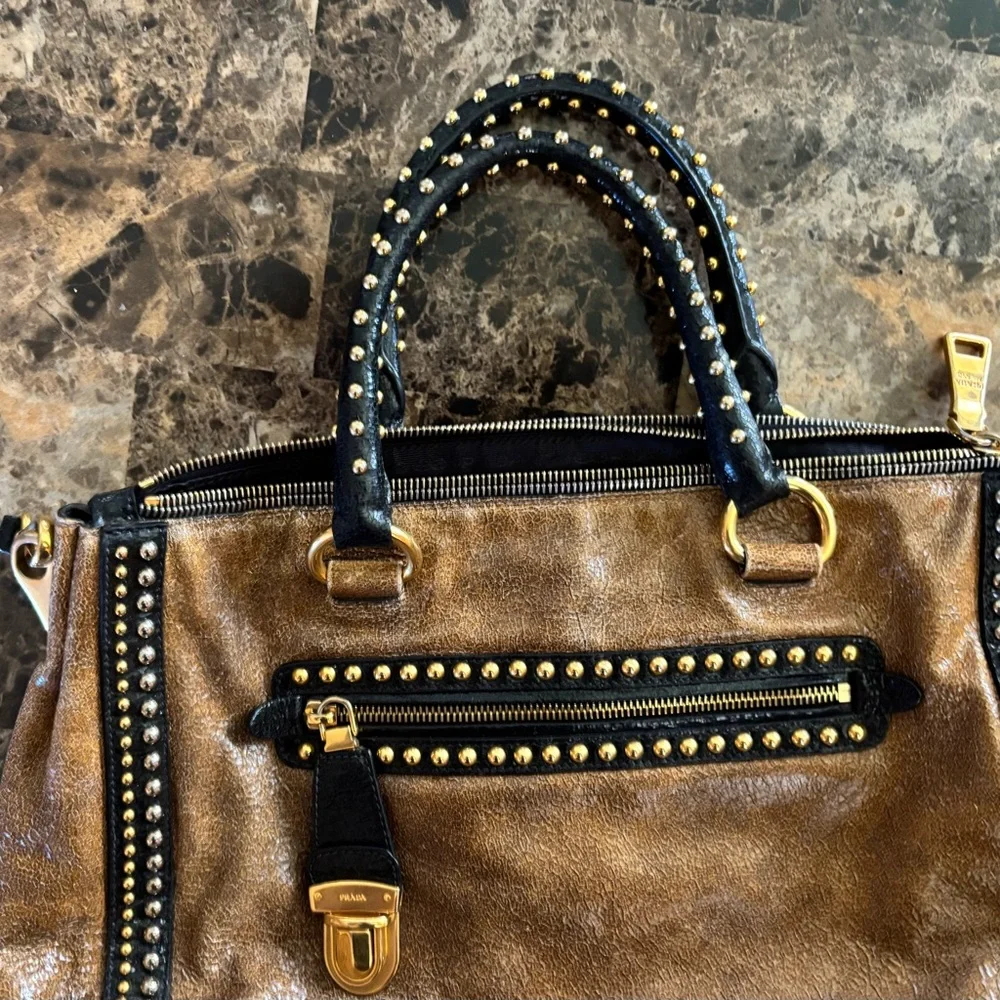Prada crackle leather studded two way bag - Picture 2 of 6